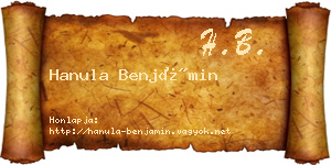Hanula Benjámin névjegykártya